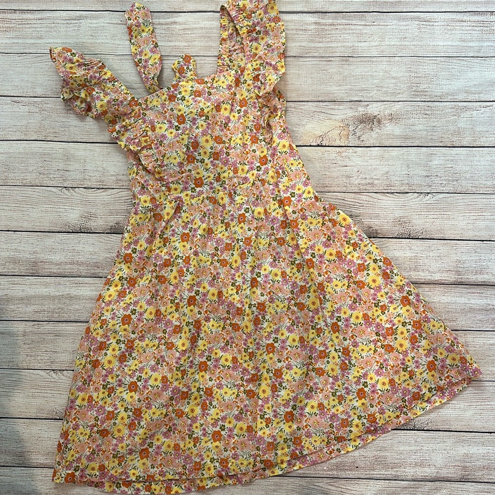 Lost + Wonder Orange Flower Flowy Ruffle Dress Size Large